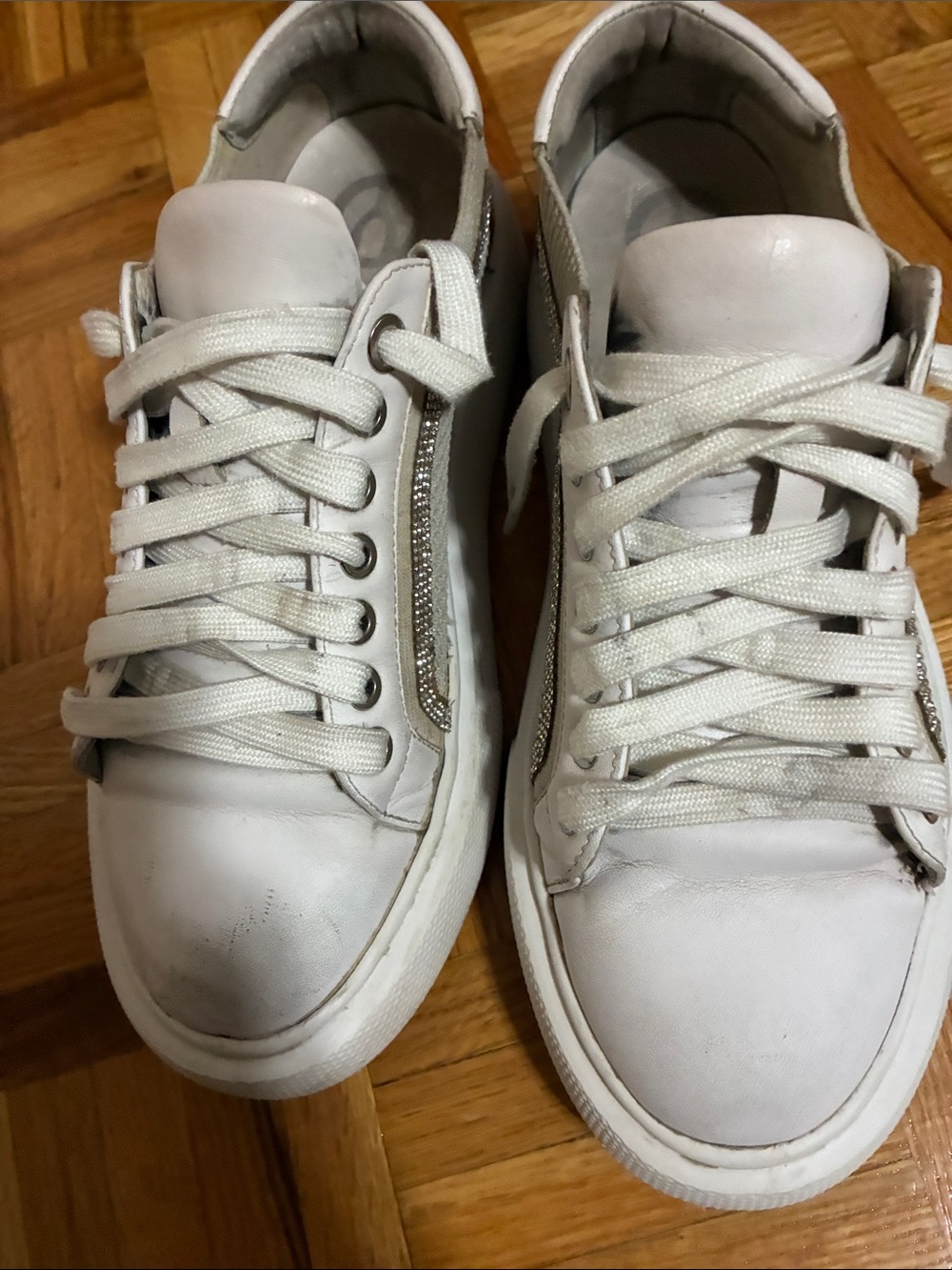 Women's White Lace-Up Sneakers with Subtle Metallic Trim